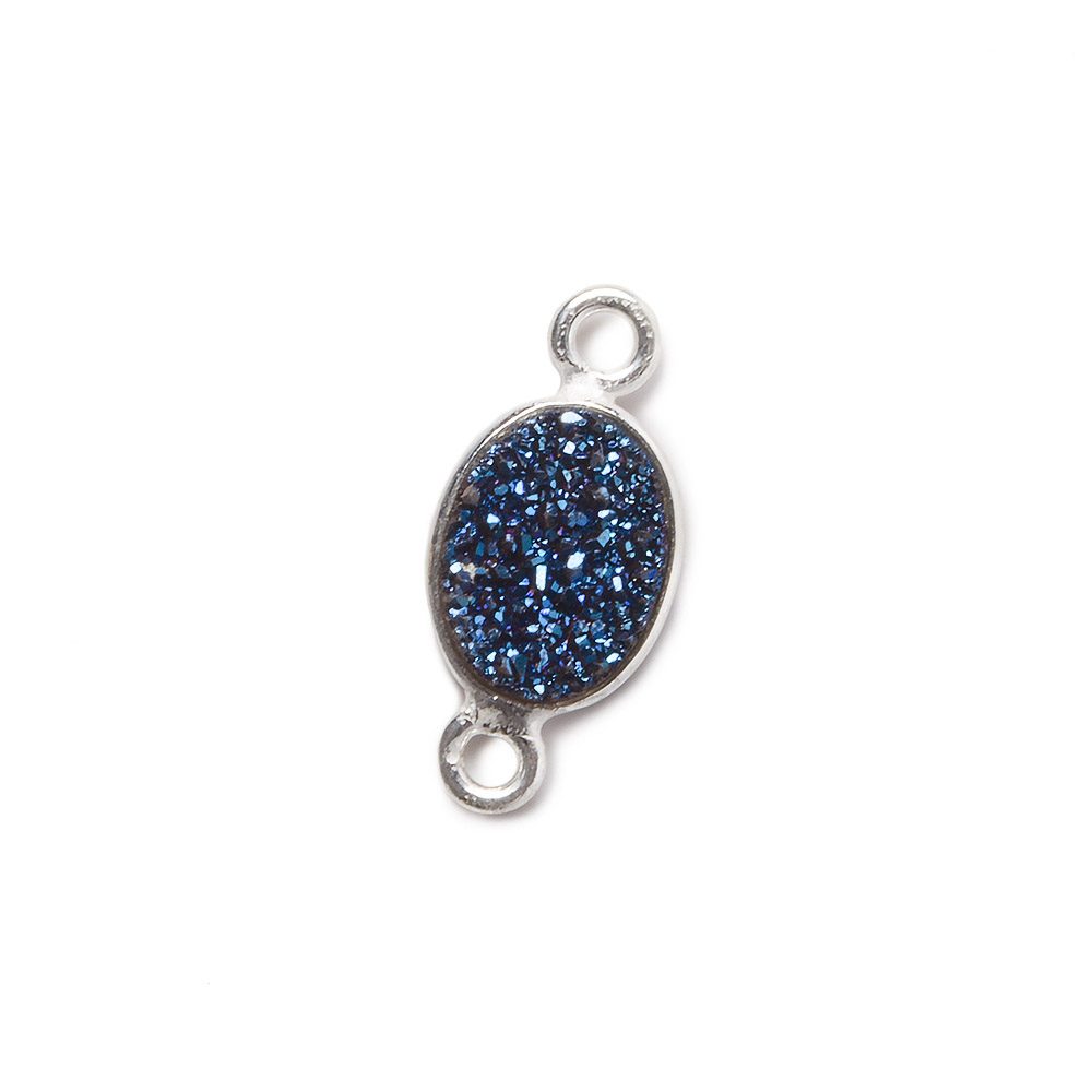 9x6mm Silver .925 Bezel Mystic Aegean Blue Drusy Oval Connector 1 piece - Beadsofcambay.com