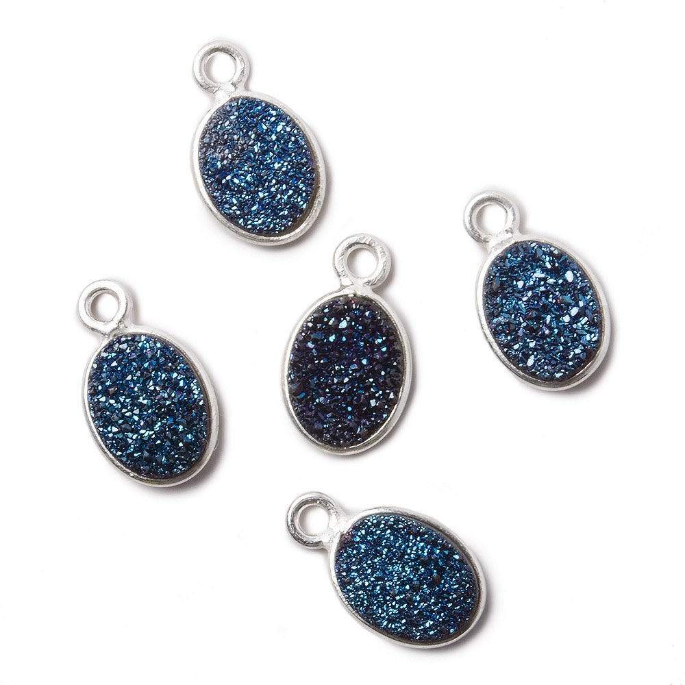 9x6mm Silver .925 Bezel Mystic Aegean Blue Drusy Oval Pendant 1 piece - Beadsofcambay.com