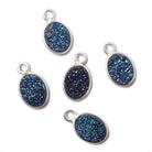 9x6mm Silver .925 Bezel Mystic Aegean Blue Drusy Oval Pendant 1 piece - Beadsofcambay.com
