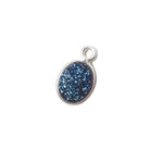 9x6mm Silver .925 Bezel Mystic Aegean Blue Drusy Oval Pendant 1 piece - Beadsofcambay.com