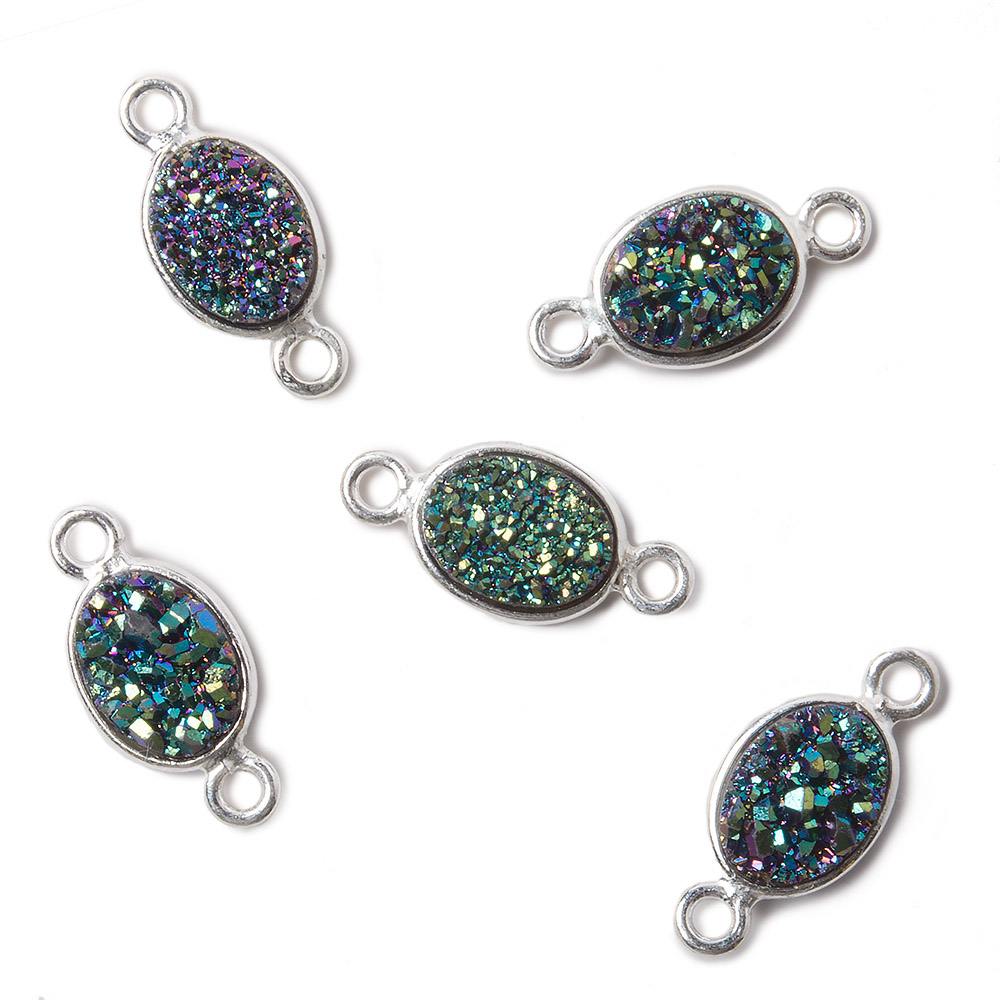 9x6mm Silver .925 Bezel Mystic Mermaid Green Drusy Oval Connector 1 piece - Beadsofcambay.com