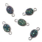 9x6mm Silver .925 Bezel Mystic Mermaid Green Drusy Oval Connector 1 piece - Beadsofcambay.com