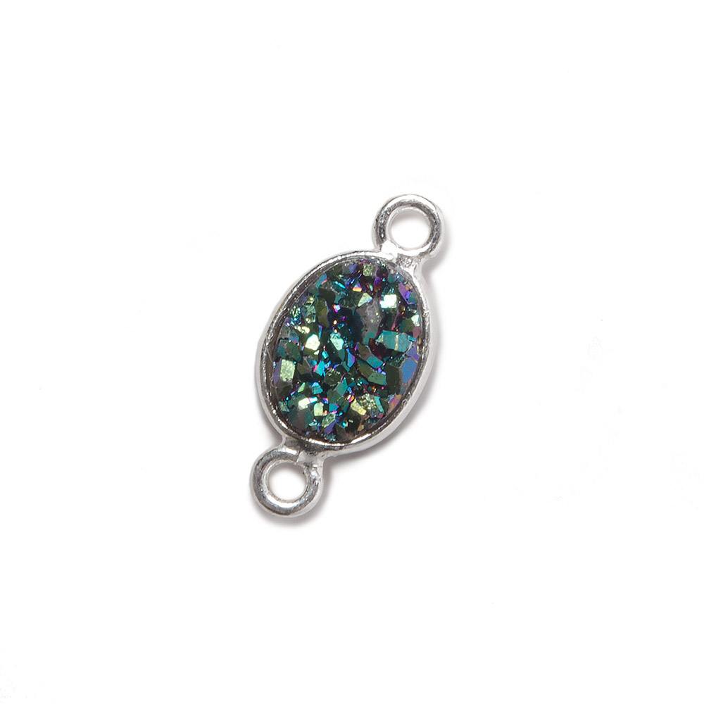 9x6mm Silver .925 Bezel Mystic Mermaid Green Drusy Oval Connector 1 piece - Beadsofcambay.com