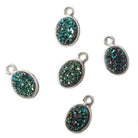 9x6mm Silver .925 Bezel Mystic Mermaid Green Drusy Oval Pendant 1 piece - Beadsofcambay.com