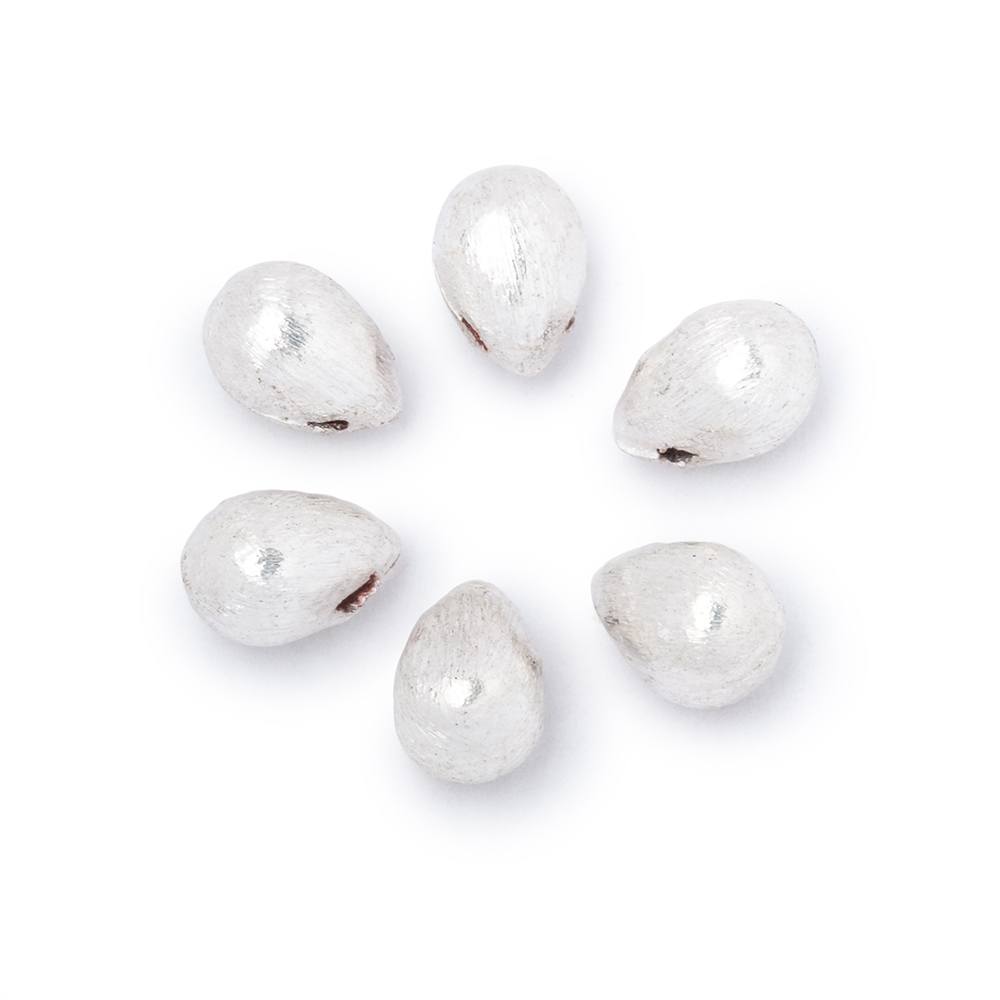9x6mm Sterling Silver Plated Copper Brushed Tear Drop Set of 6 Beads - Beadsofcambay.com