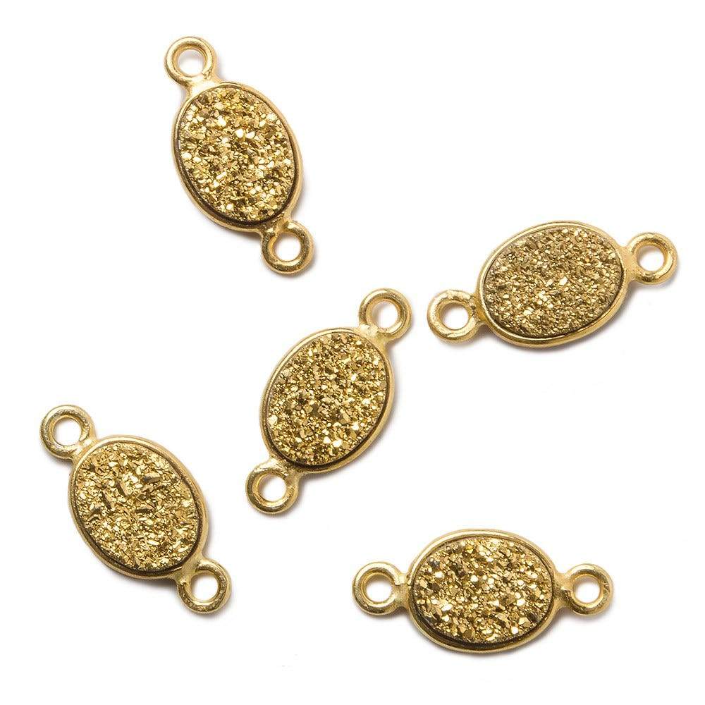 9x6mm Vermeil Bezel Metallic Gold Drusy Oval Connector 1 piece - Beadsofcambay.com