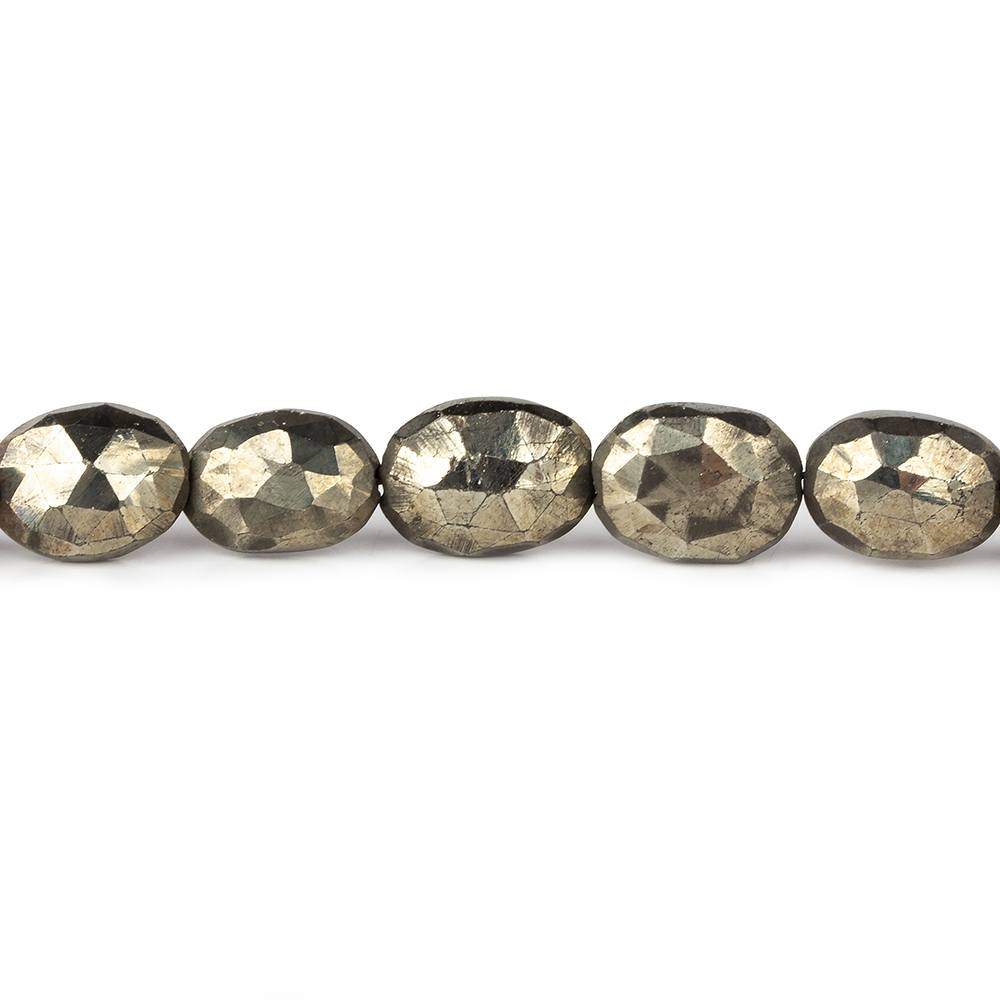9x7-10x8mm Pyrite Straight Drilled Faceted Ovals 8 inch 21 beads - Beadsofcambay.com