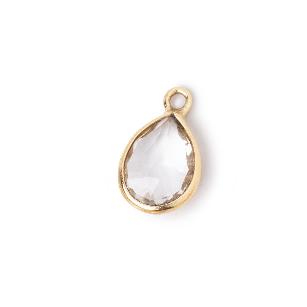 9x7-10x8mm Vermeil Bezel Crystal Quartz faceted pear Pendant 1 focal bead - Beadsofcambay.com