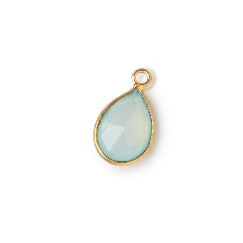 9x7-10x8mm Vermeil Bezel Sea Green Chalcedony Faceted Pear Pendant 1 piece - Beadsofcambay.com