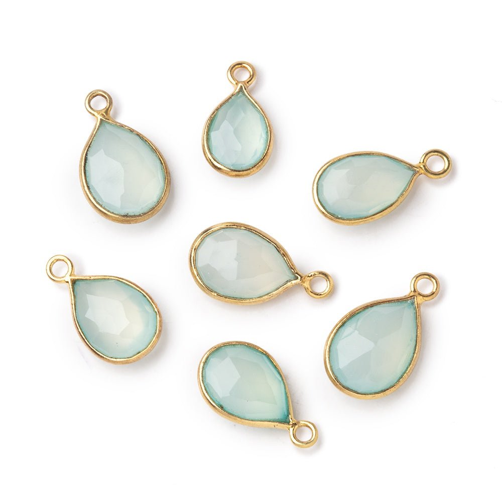 9x7-10x8mm Vermeil Bezel Sea Green Chalcedony Faceted Pear Pendant 1 piece - Beadsofcambay.com