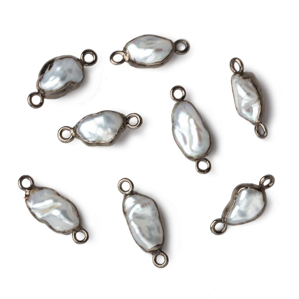 9x7-11x7mm Black Gold Leafed White Keshi Freshwater Pearl connector 1 piece - Beadsofcambay.com