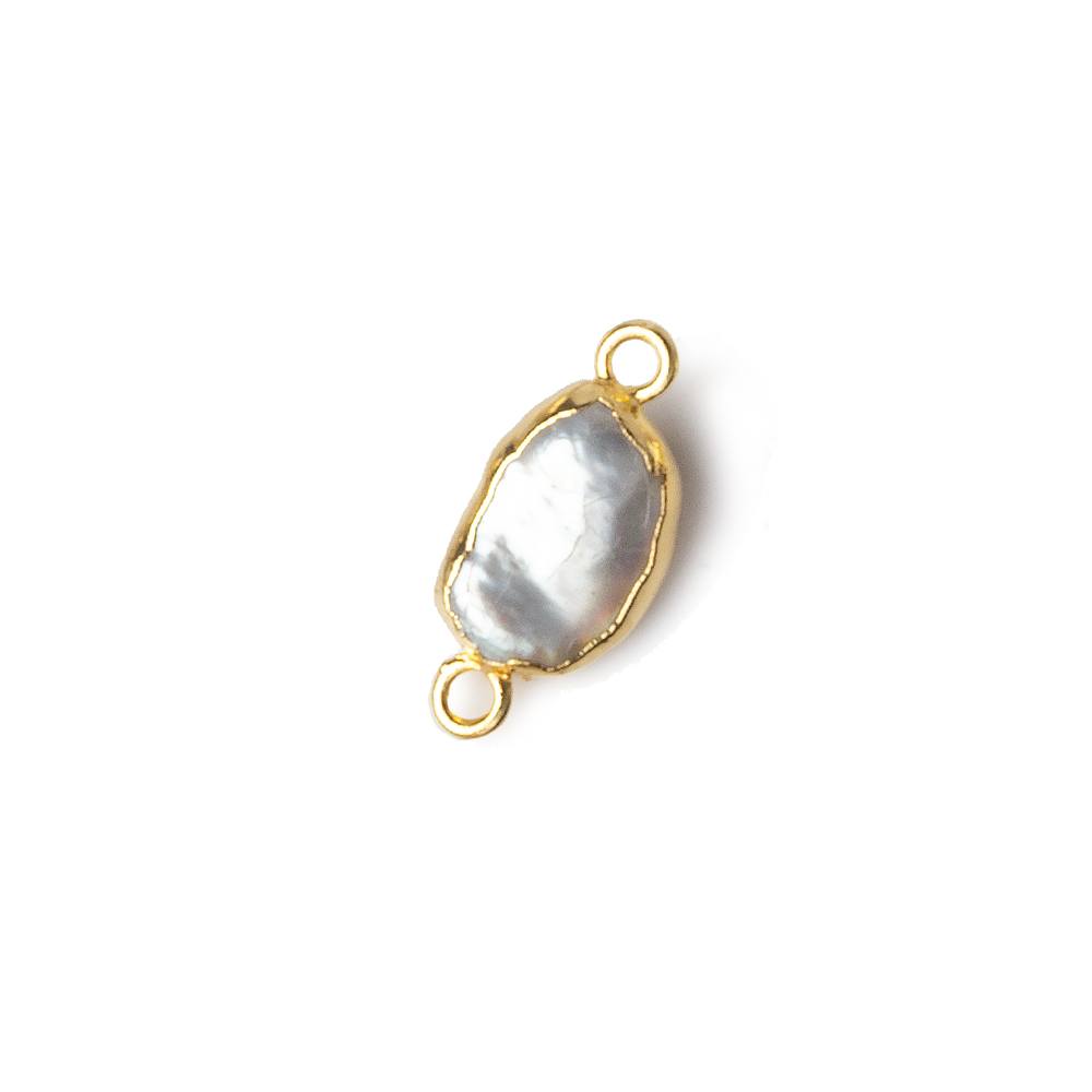 9x7-11x7mm Gold Leafed White Keshi Freshwater Pearl connector 1 piece - Beadsofcambay.com
