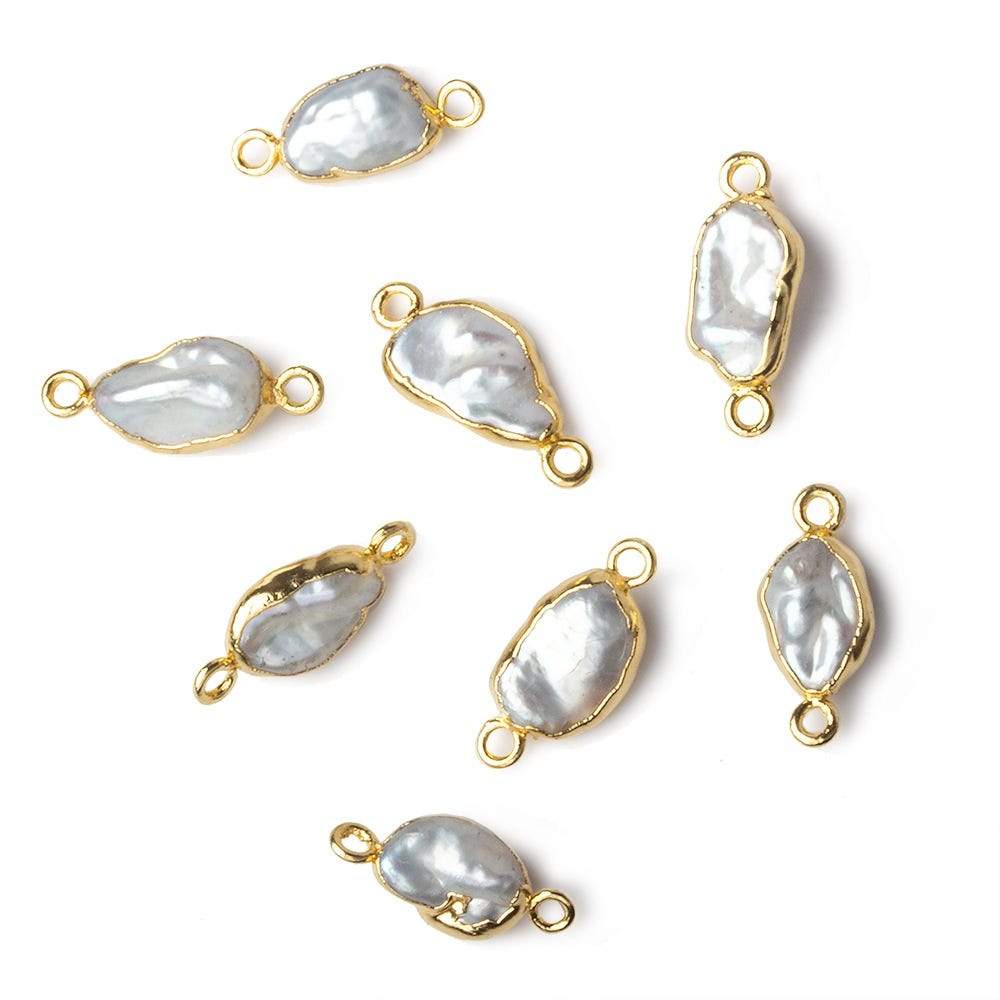 9x7-11x7mm Gold Leafed White Keshi Freshwater Pearl connector 1 piece - Beadsofcambay.com