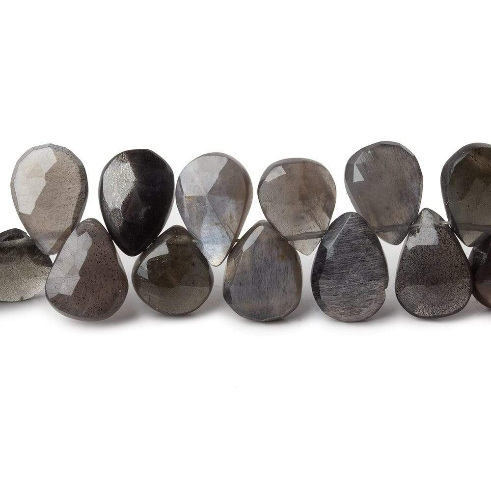9x7-11x7mm Platinum Grey Moonstone faceted pears 8 inch 49 beads - Beadsofcambay.com