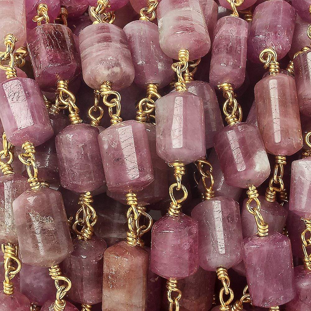 9x7-11x7mm Rubelite Tourmaline Plain Cylinder Tube Vermeil Chain by the foot 18 pieces - Beadsofcambay.com