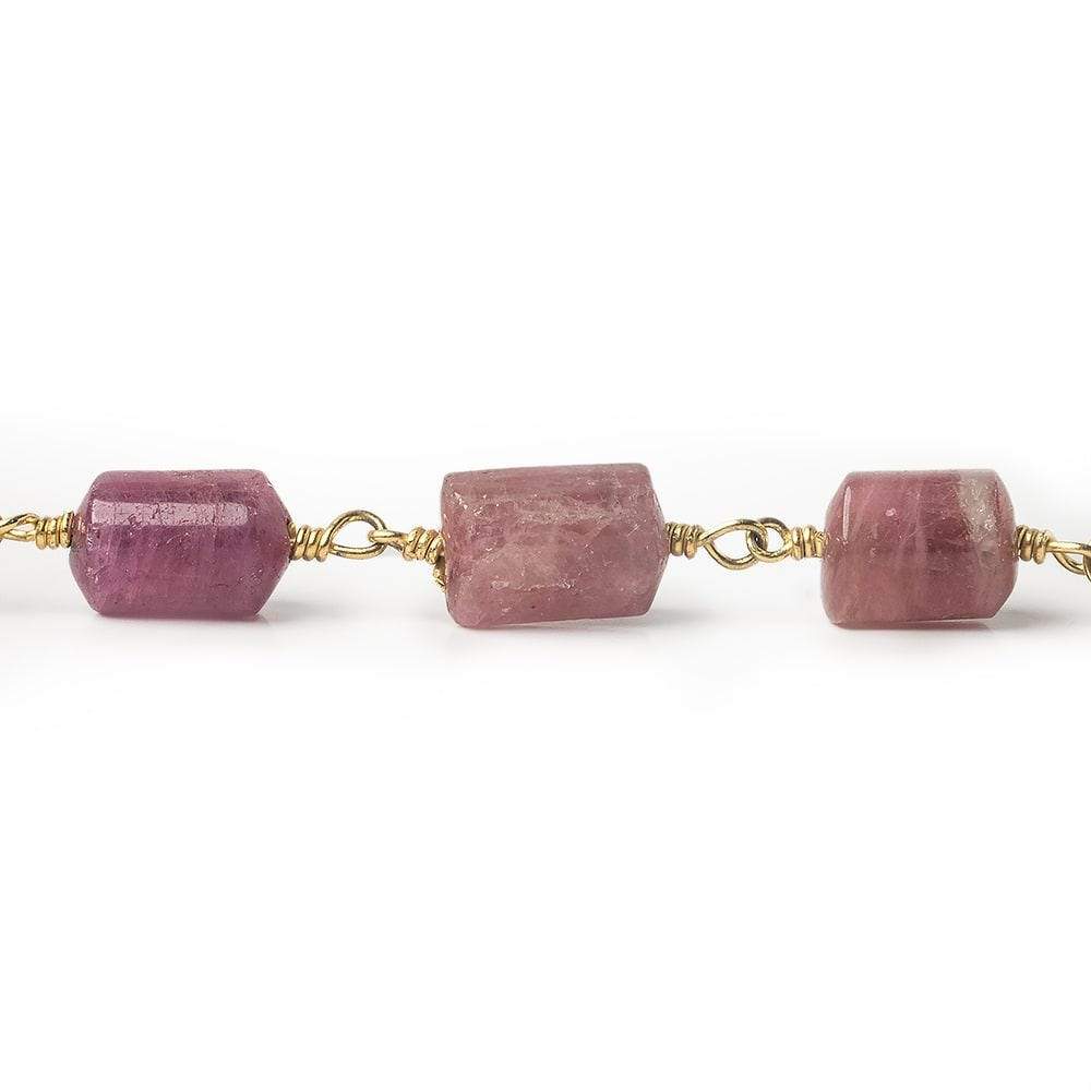 9x7-11x7mm Rubelite Tourmaline Plain Cylinder Tube Vermeil Chain by the foot 18 pieces - Beadsofcambay.com