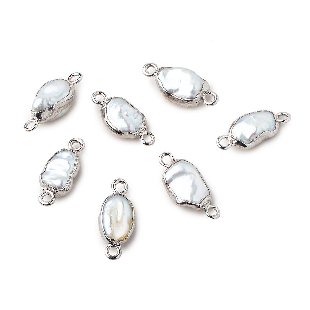 9x7-11x7mm Silver Leafed White Keshi Freshwater Pearl connector 1 piece - Beadsofcambay.com