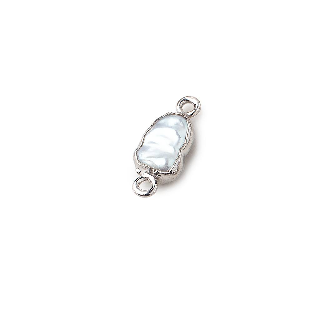 9x7-11x7mm Silver Leafed White Keshi Freshwater Pearl connector 1 piece - Beadsofcambay.com