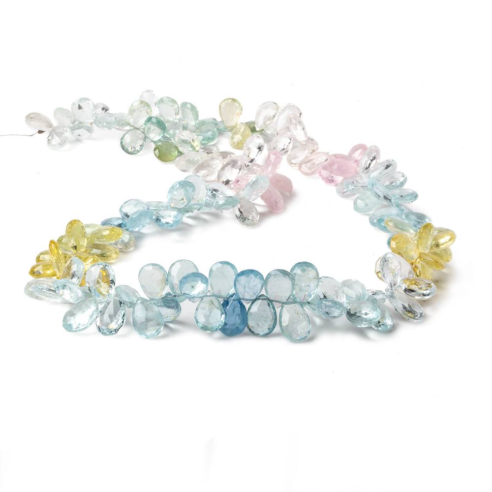9x7-11x8mm Aquamarine & Multi Beryl faceted pear beads 18 inch 140 beads AA - Beadsofcambay.com