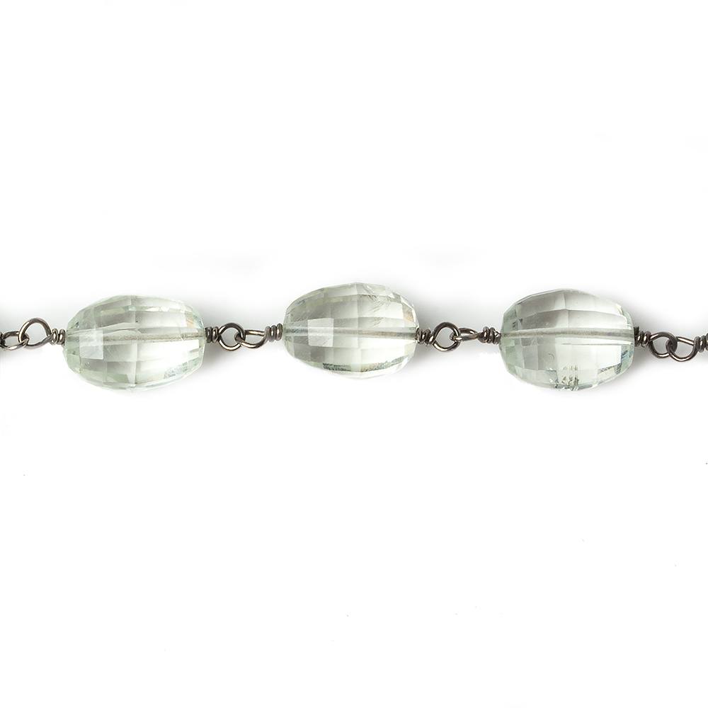 9x7-11x8mm Prasiolite faceted oval Black Gold .925 Chain by the foot 21 beads - Beadsofcambay.com
