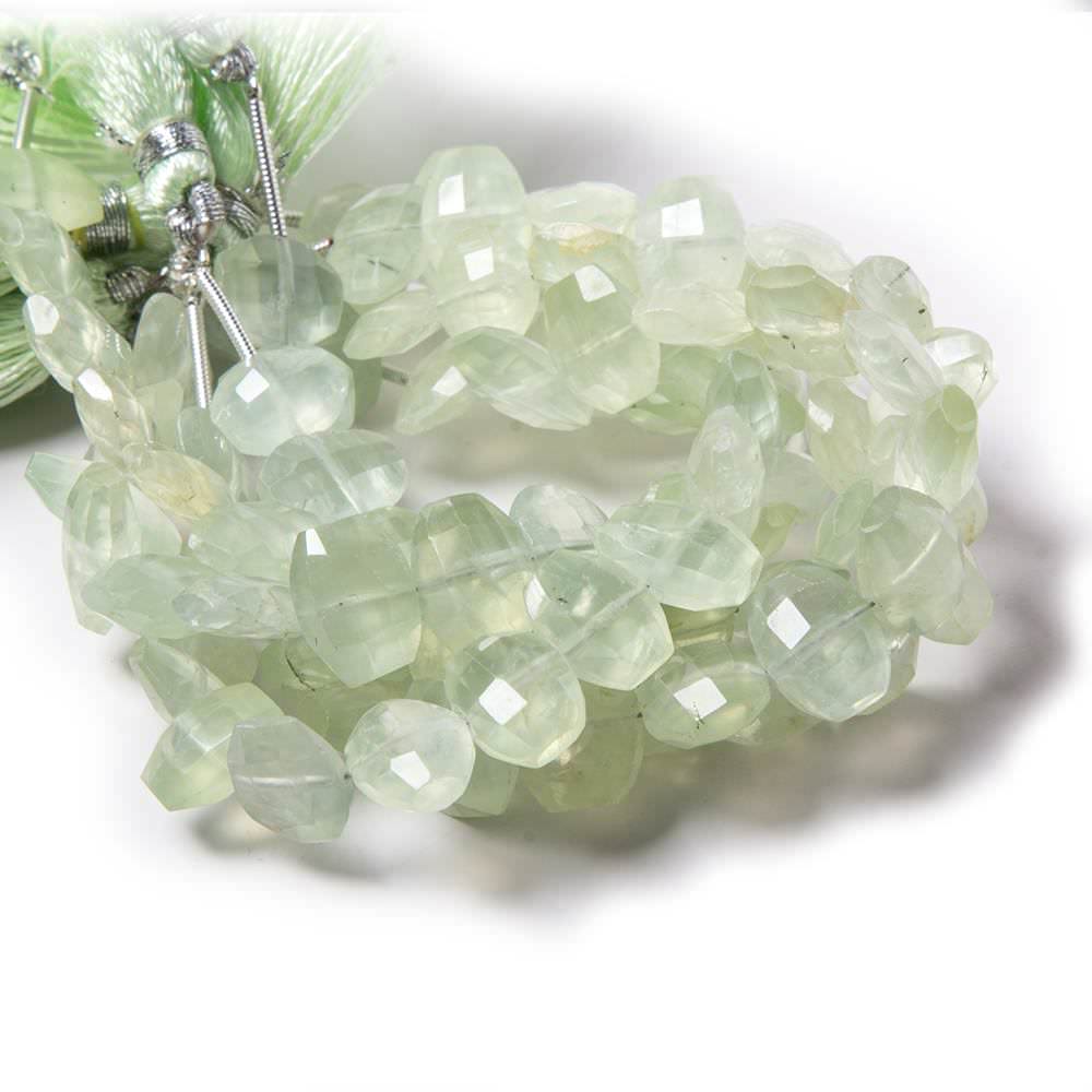 9x7-11x8mm Prehnite side drilled Faceted Cushion Beads 6 inch 18 pieces - Beadsofcambay.com