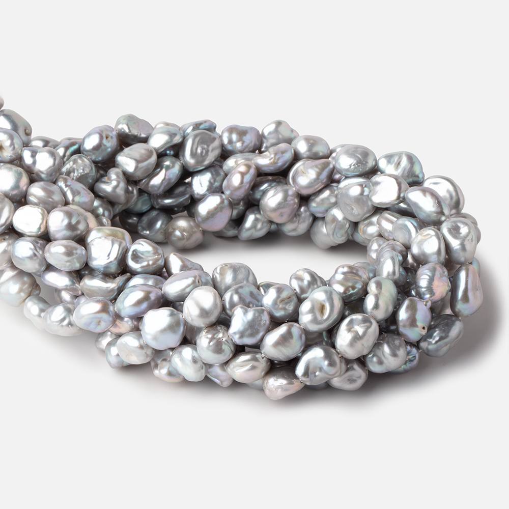 9x7-11x8mm Silver Keshi Straight Drilled Freshwater Pearls 16 inch 36 Beads - Beadsofcambay.com