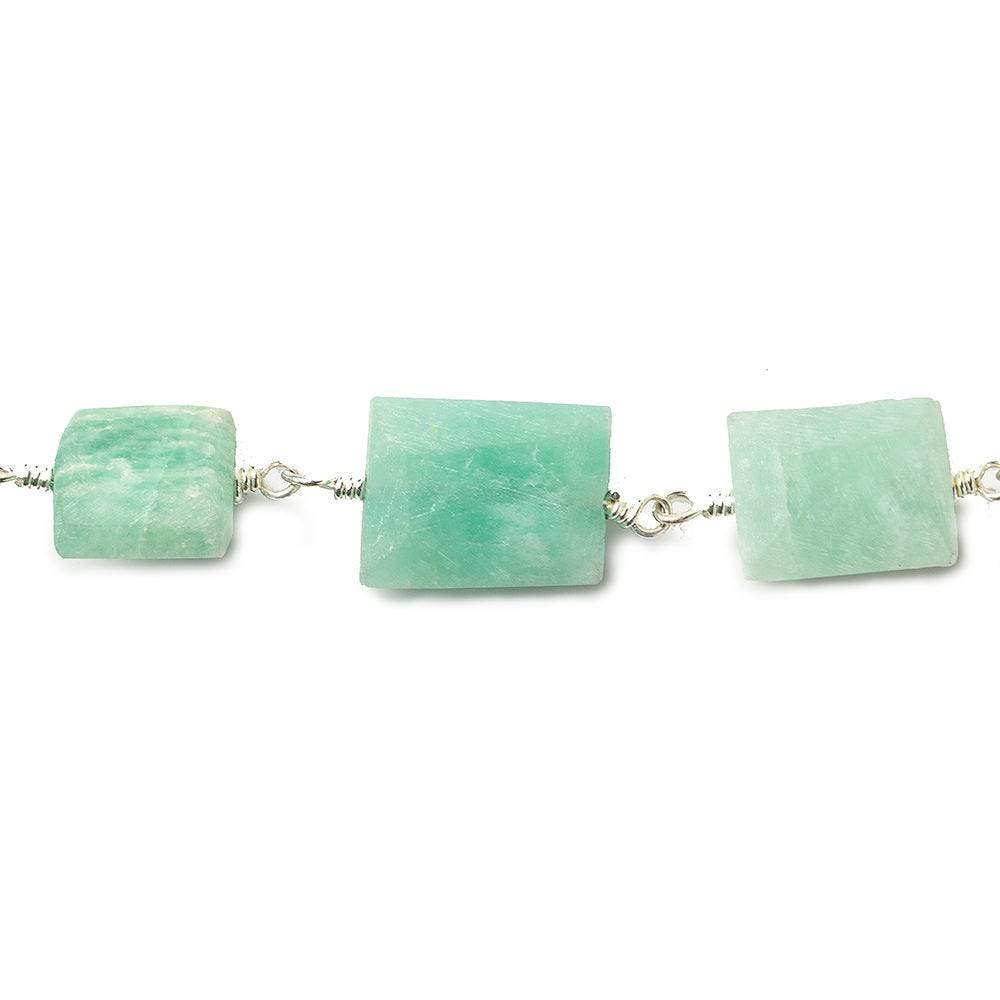 9x7-11x9mm Amazonite Bevel Faceted Rectangle Silver plated Chain by the foot 18 beads - Beadsofcambay.com