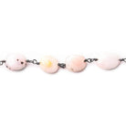 9x7-12x8mm Pink Peruvian Opal Faceted Oval Black Gold plated Chain by the foot - Beadsofcambay.com