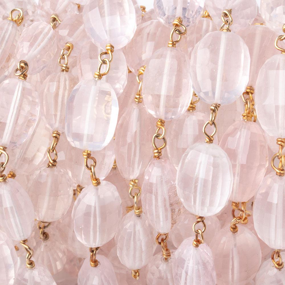 9x7-12x8mm Rose Quartz Faceted Oval Beads on Vermeil Chain - Beadsofcambay.com
