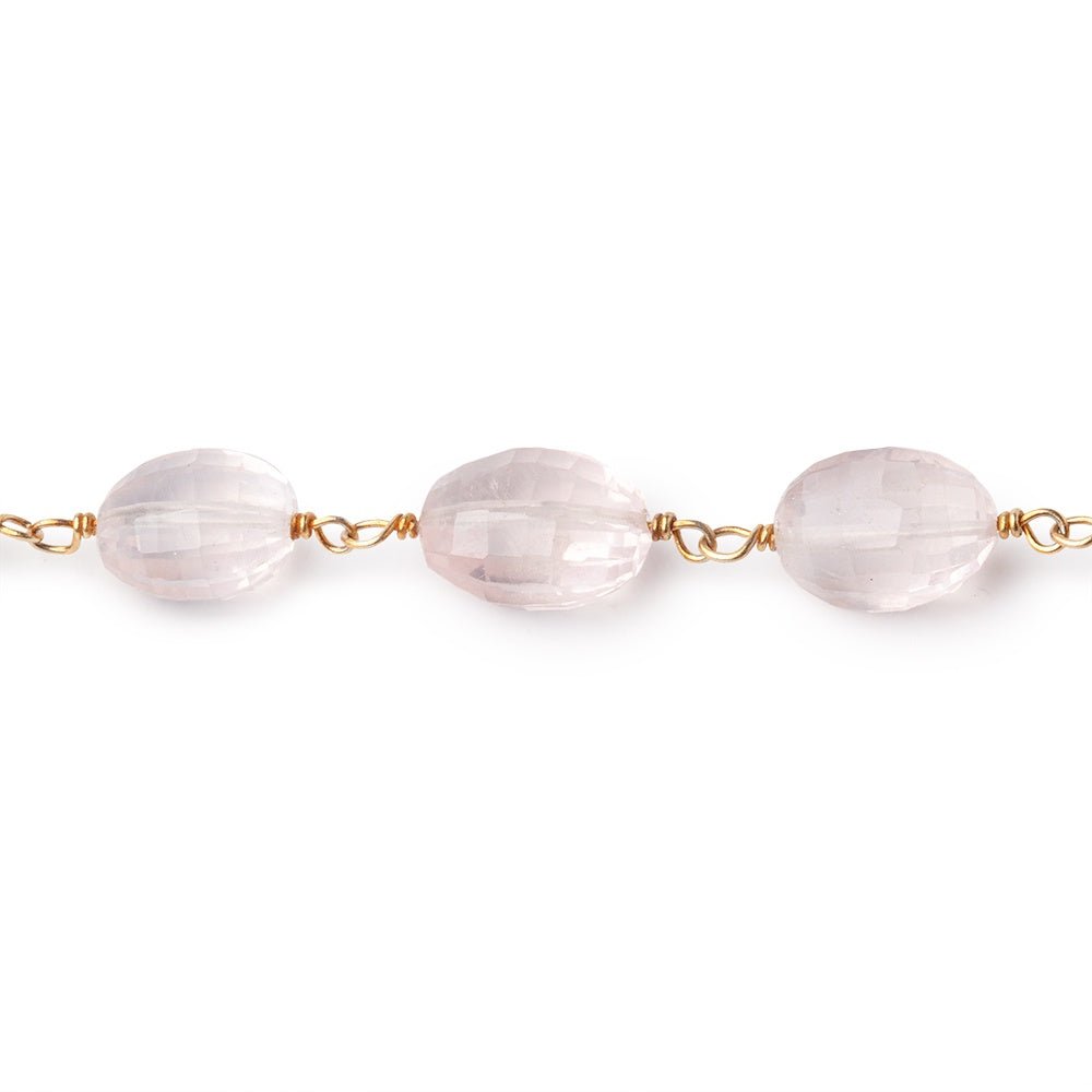 9x7-12x8mm Rose Quartz Faceted Oval Beads on Vermeil Chain - Beadsofcambay.com