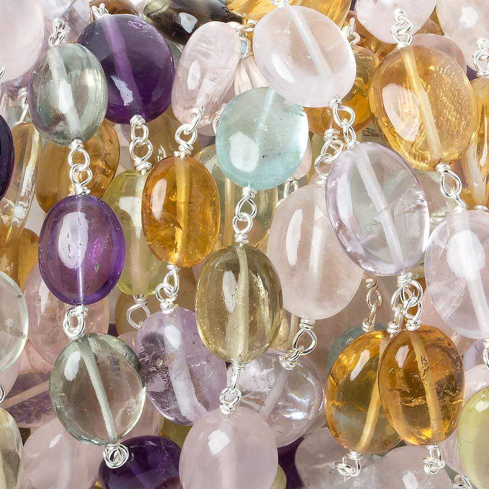 9x7-12x9mm Multi Gemstone plain nugget .925 Silver Chain by the foot 20 beads - Beadsofcambay.com