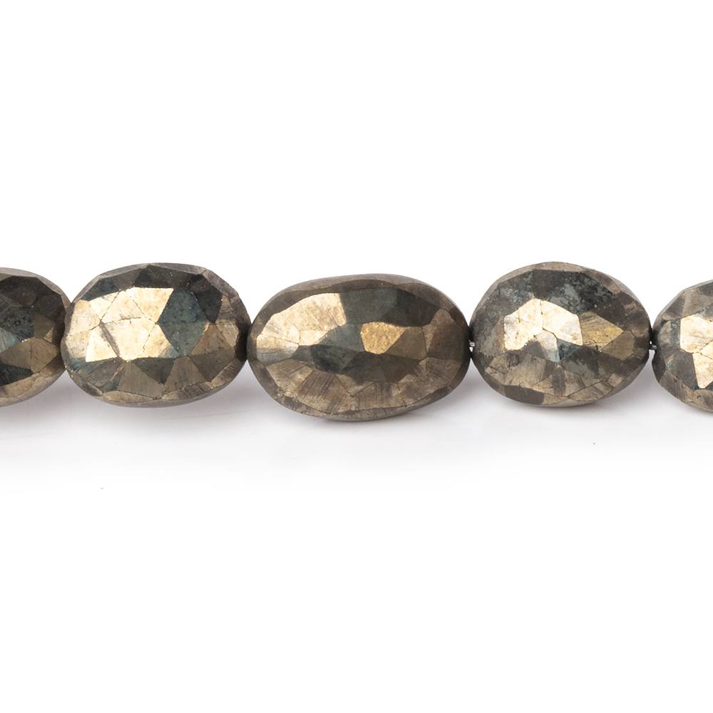 9x7-12x9mm Pyrite Straight Drilled Faceted Oval 8 inch 18 Beads - Beadsofcambay.com