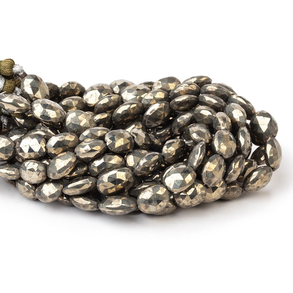 9x7-12x9mm Pyrite Straight Drilled Faceted Oval 8 inch 18 Beads - Beadsofcambay.com