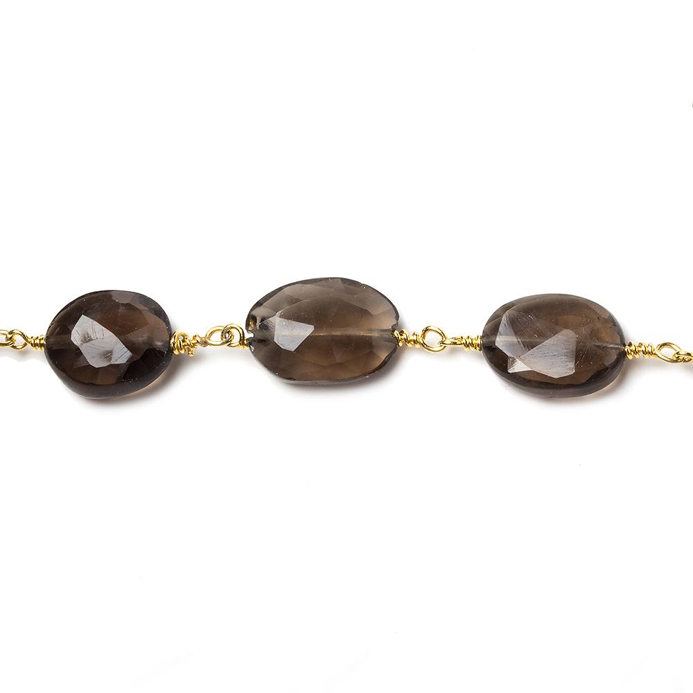 9x7-12x9mm Smoky Quartz faceted oval Gold Chain by the foot 17 pieces - Beadsofcambay.com