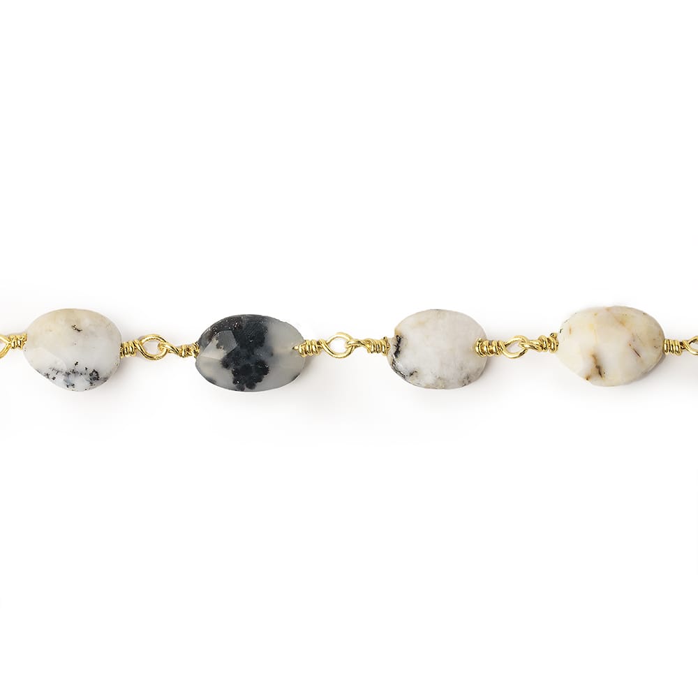 9x7-13x8mm Dendritic Opal faceted oval Gold Chain by the foot 17 pieces - Beadsofcambay.com
