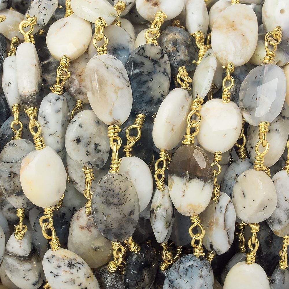 9x7-13x8mm Dendritic Opal faceted oval Gold Chain by the foot 17 pieces - Beadsofcambay.com