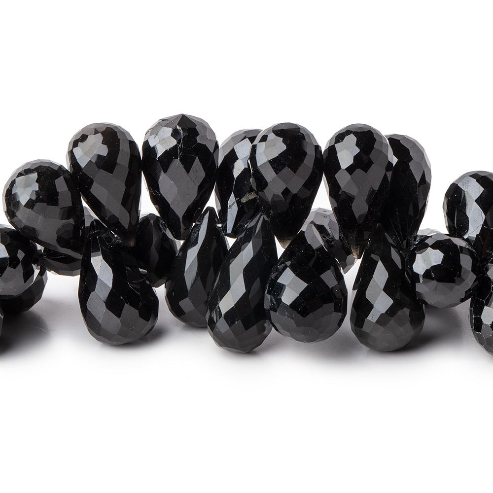 9x7-14x9mm Black Spinel Faceted Tear Drop Beads 15 inch 130 pieces - Beadsofcambay.com