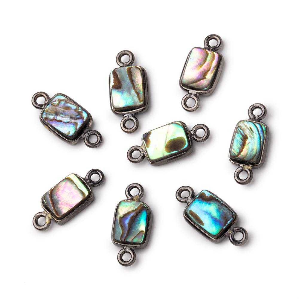 9x7mm Black Gold .925 Bezel Abalone Shell Rectangular Connector 1 piece - Beadsofcambay.com
