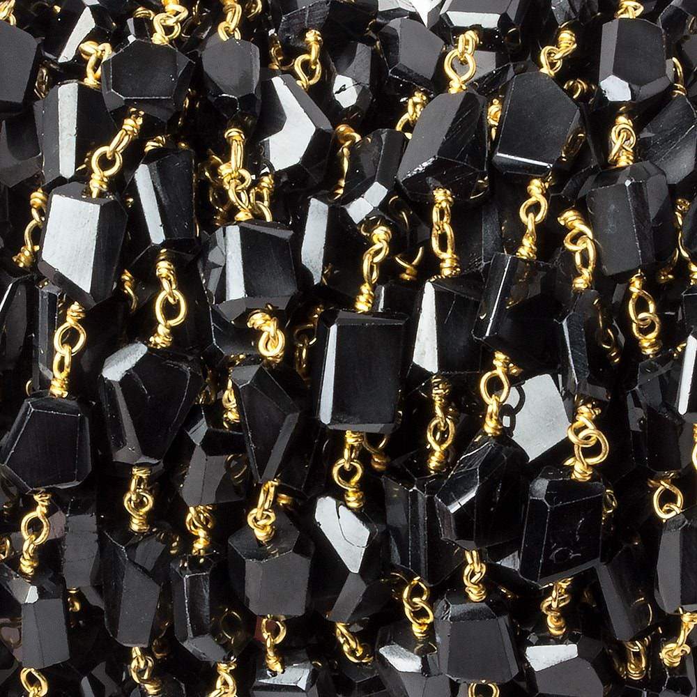 9x7mm Black Spinel faceted nugget Vermeil Chain by the foot 22 pieces - Beadsofcambay.com