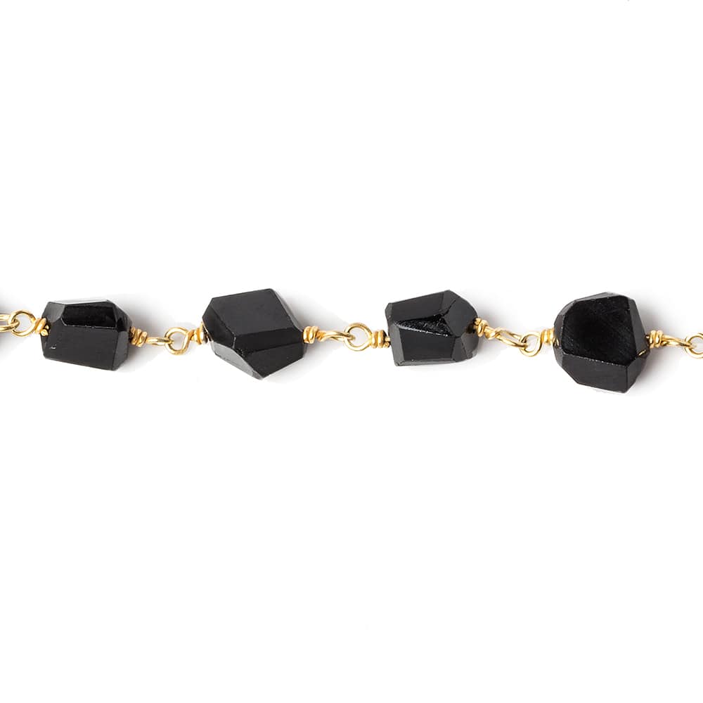 9x7mm Black Spinel faceted nugget Vermeil Chain by the foot 22 pieces - Beadsofcambay.com