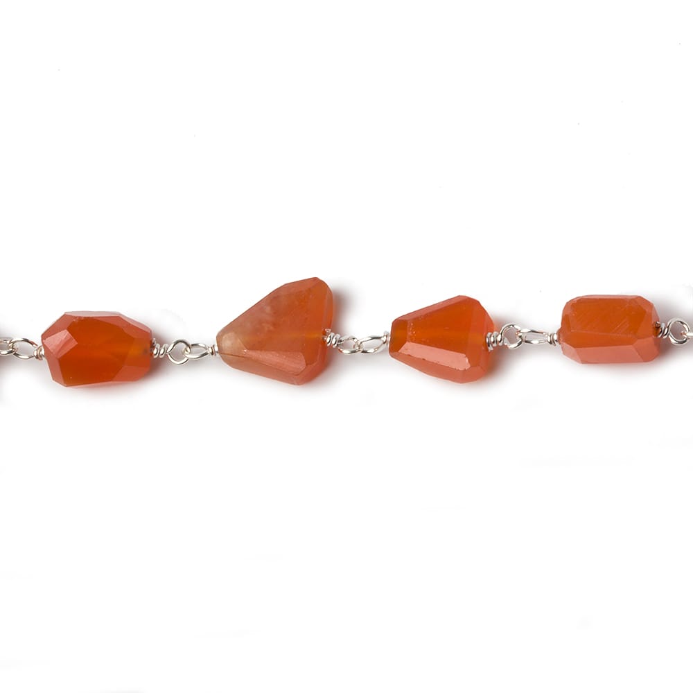 9x7mm Carnelian faceted nugget .925 Silver Chain by the foot 22 pieces - Beadsofcambay.com