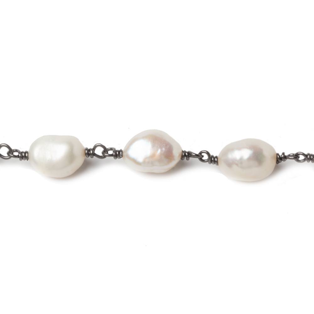 9x7mm Cream Straight Baroque Pearl Black Gold Plated Chain by the foot 19 beads - Beadsofcambay.com