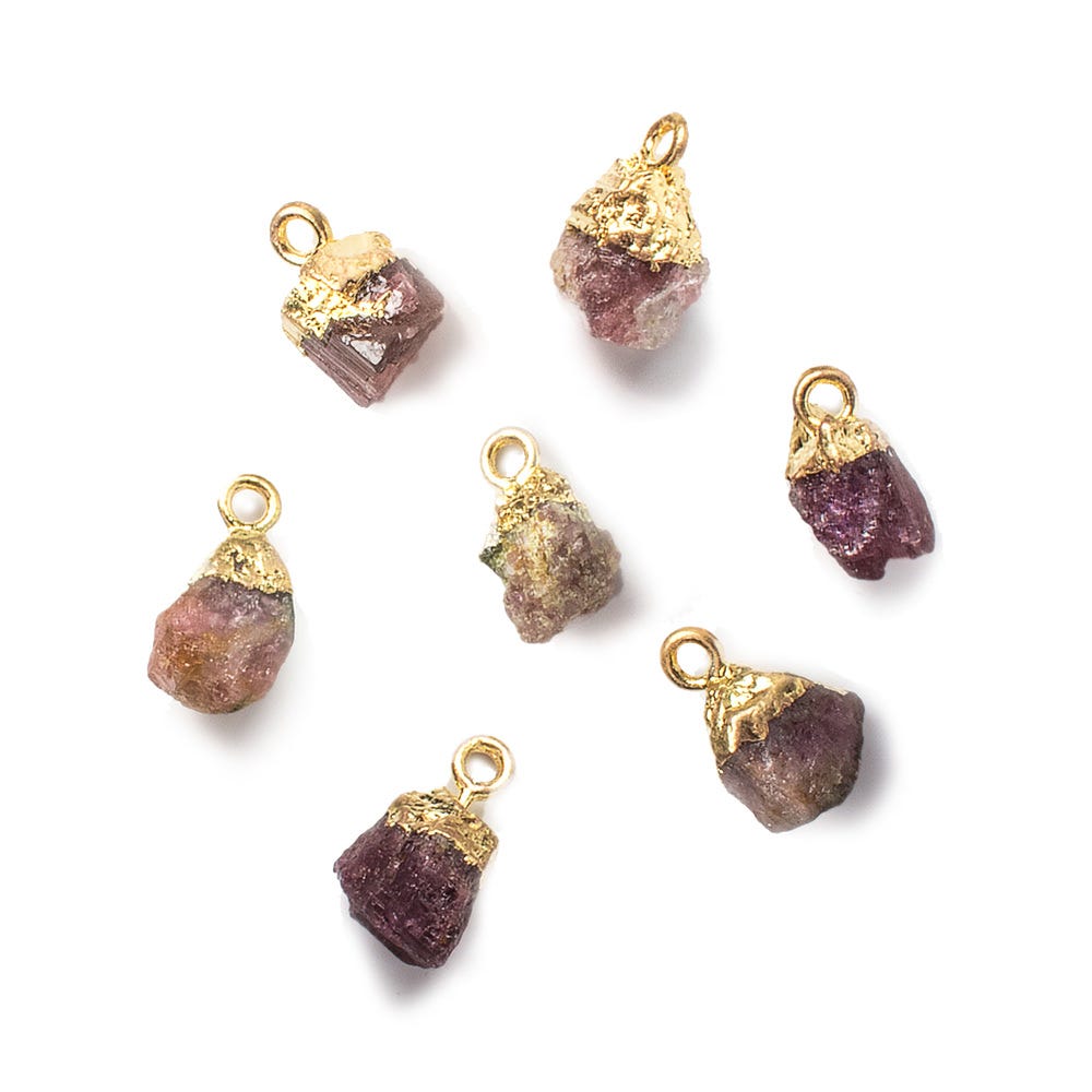 9x7mm Gold Leafed Pink Tourmaline Natural Crystal Focal Pendant 1 piece - Beadsofcambay.com