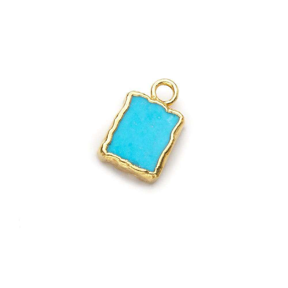 9x7mm Gold Leafed Synthetic Turquoise plain rectangle Pendant 1 focal bead - Beadsofcambay.com