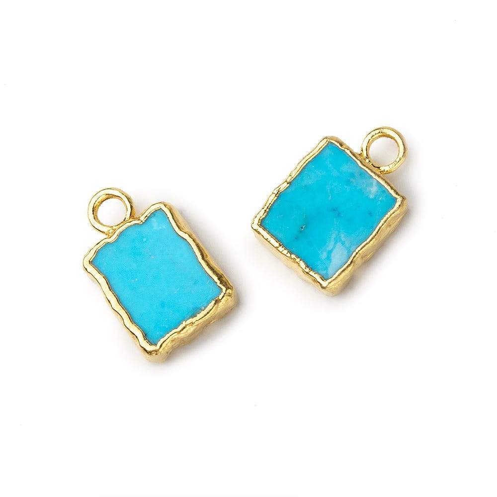 9x7mm Gold Leafed Synthetic Turquoise plain rectangle Pendant 1 focal bead - Beadsofcambay.com