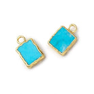 9x7mm Gold Leafed Synthetic Turquoise plain rectangle Pendant 1 focal bead - Beadsofcambay.com