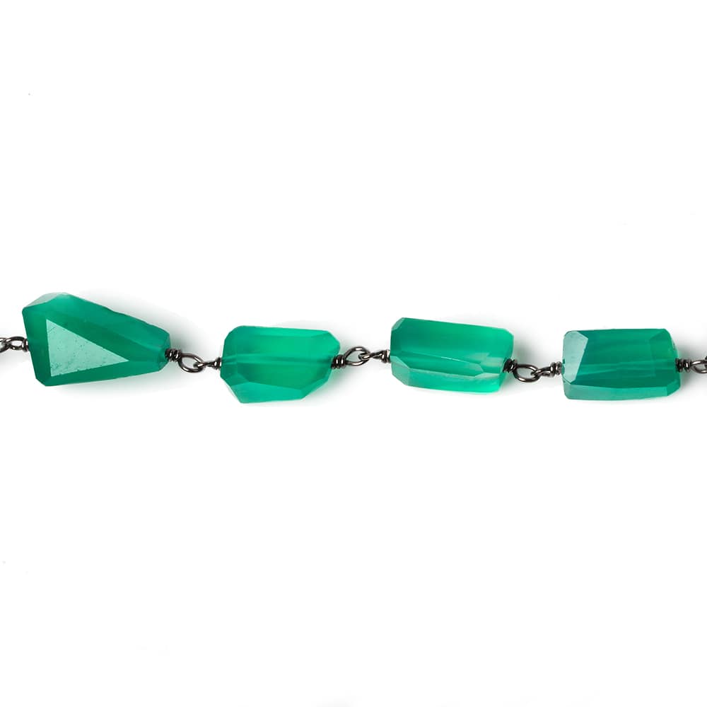 9x7mm Green Onyx faceted nugget Black Gold plated .925 Silver Chain by the foot 22 pcs - Beadsofcambay.com