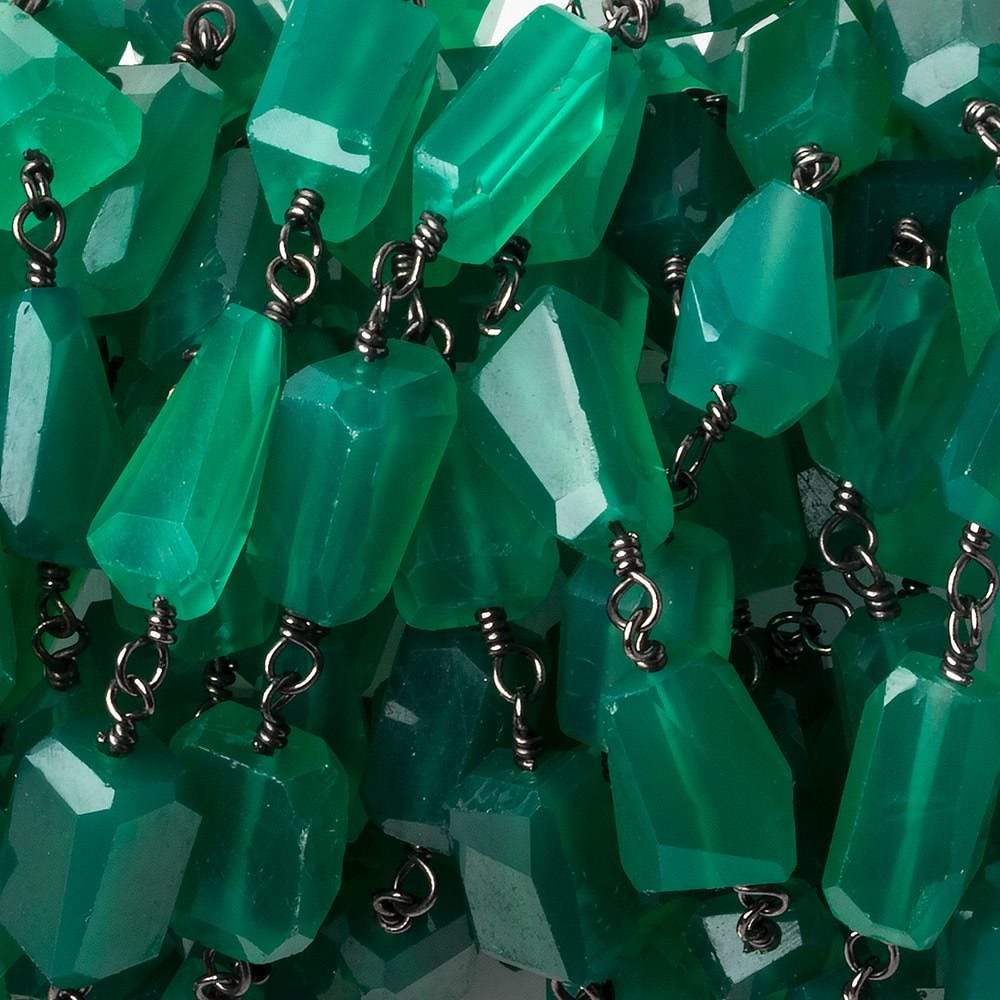 9x7mm Green Onyx faceted nugget Black Gold plated .925 Silver Chain by the foot 22 pcs - Beadsofcambay.com