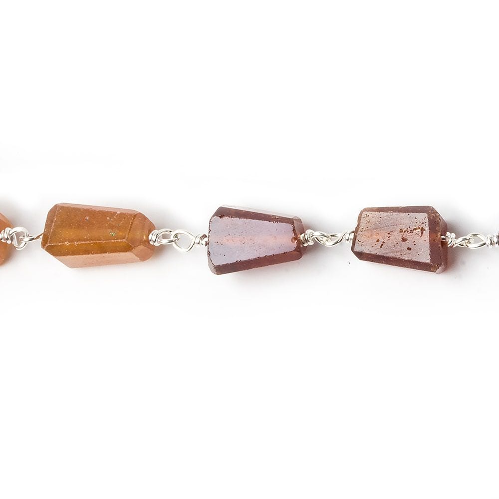 9x7mm Hessonite Garnet faceted nugget .925 Silver Chain by the foot 22 pieces - Beadsofcambay.com