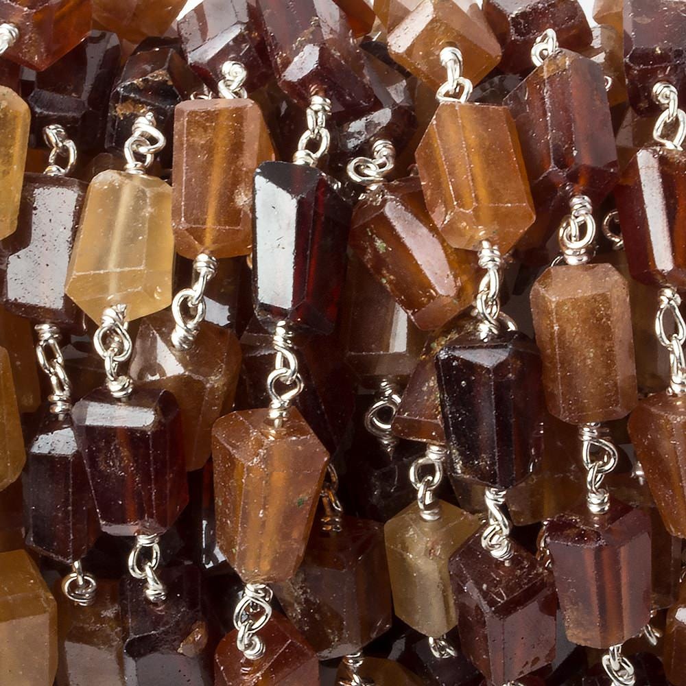 9x7mm Hessonite Garnet faceted nugget .925 Silver Chain by the foot 22 pieces - Beadsofcambay.com